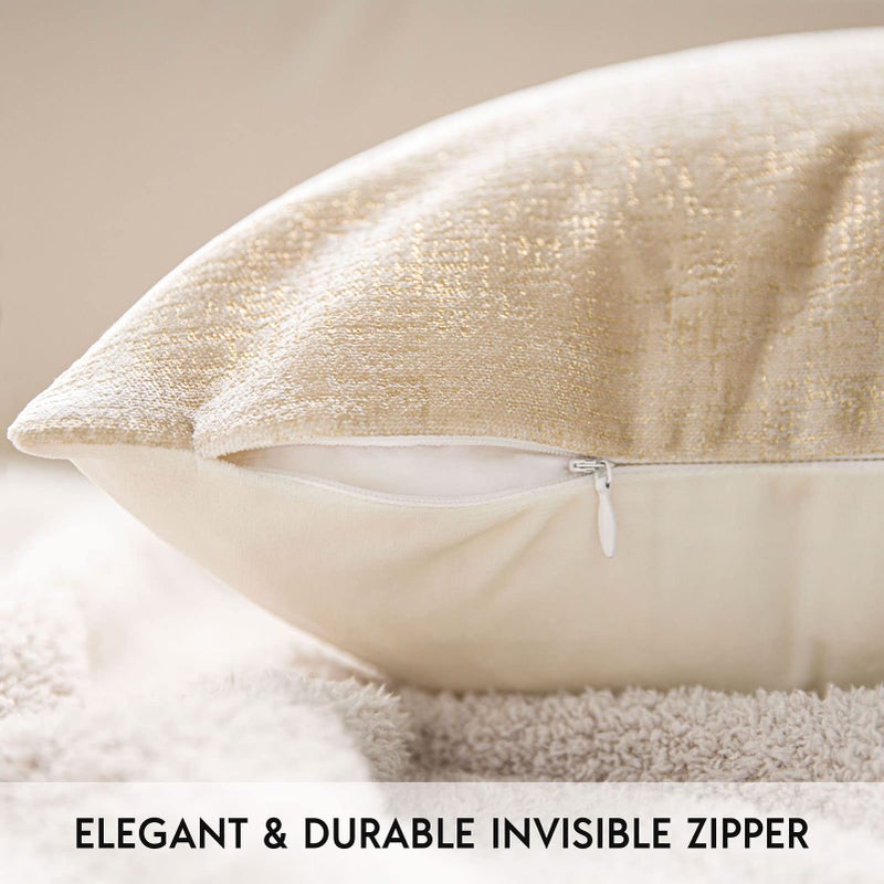 Phantoscope Pack of 2 Sparkling Velvet Decorative Solid Throw Decorative Pillow Cover Soft Gold Glitter Square Cushion Cover Pillowcase for Couch Bed and Chair, Beige, 20 x 20 inches, 50 x 50 cm - Image 3